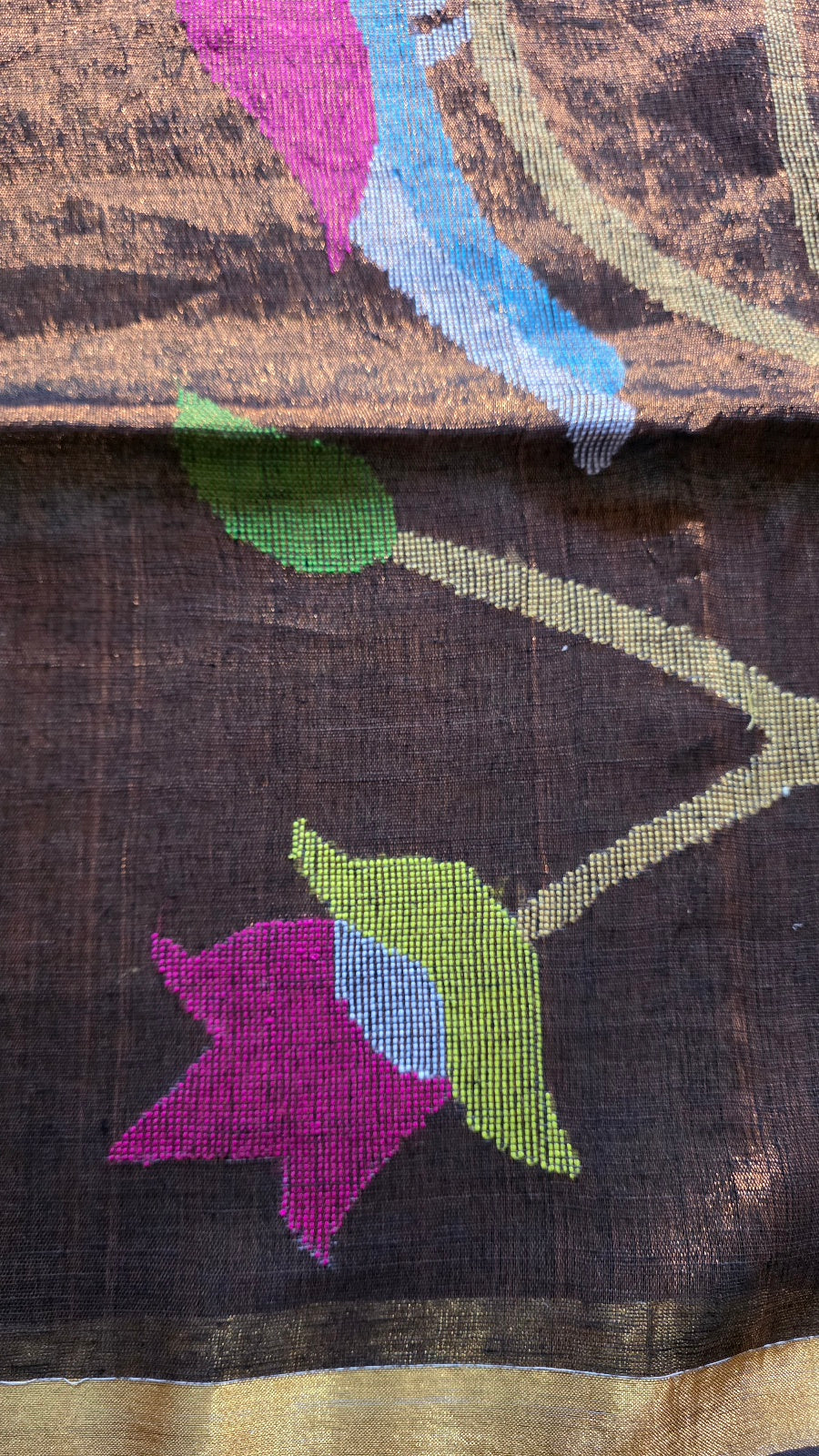 Bottle Green Handloom Linen Saree with Paithani Parrot Pallu