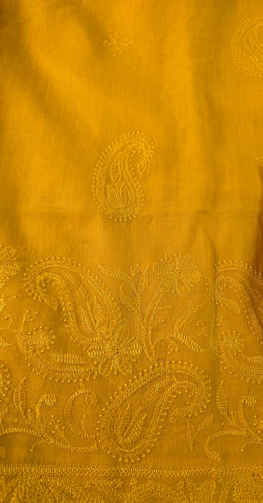 Marigold Yellow Handloom Mul Cotton Saree with Chikankari Embroidery