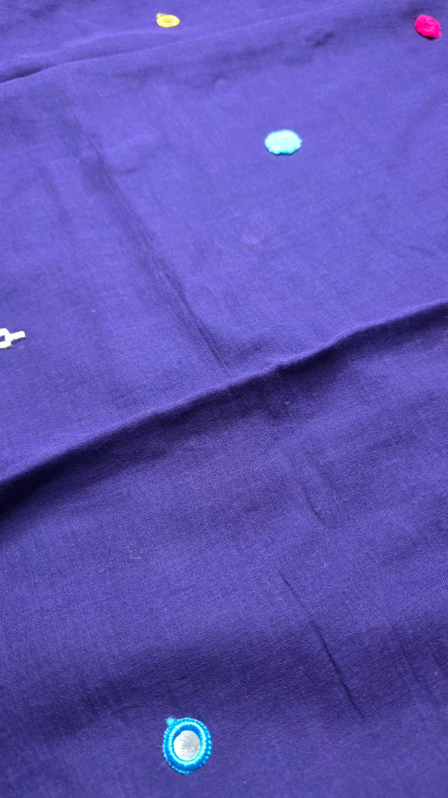 Purple Handloom Mul Cotton Saree with Pom Poms and Mirror Work