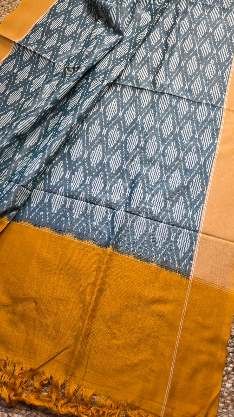 Yellow & Grey Handloom Ikat Cotton Dress Material (2 Piece)