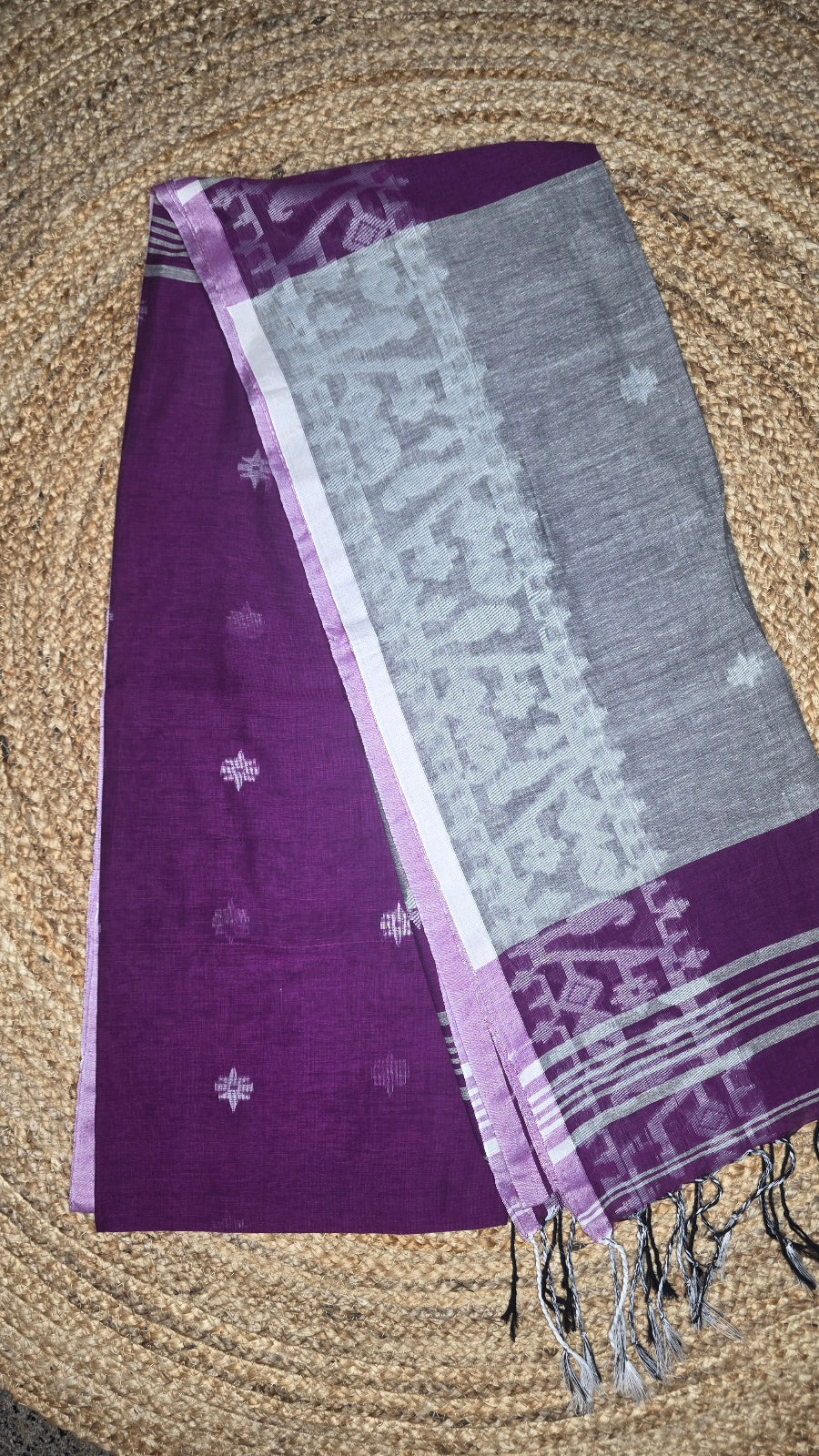Purple & Grey Handloom Saree with Running Blouse