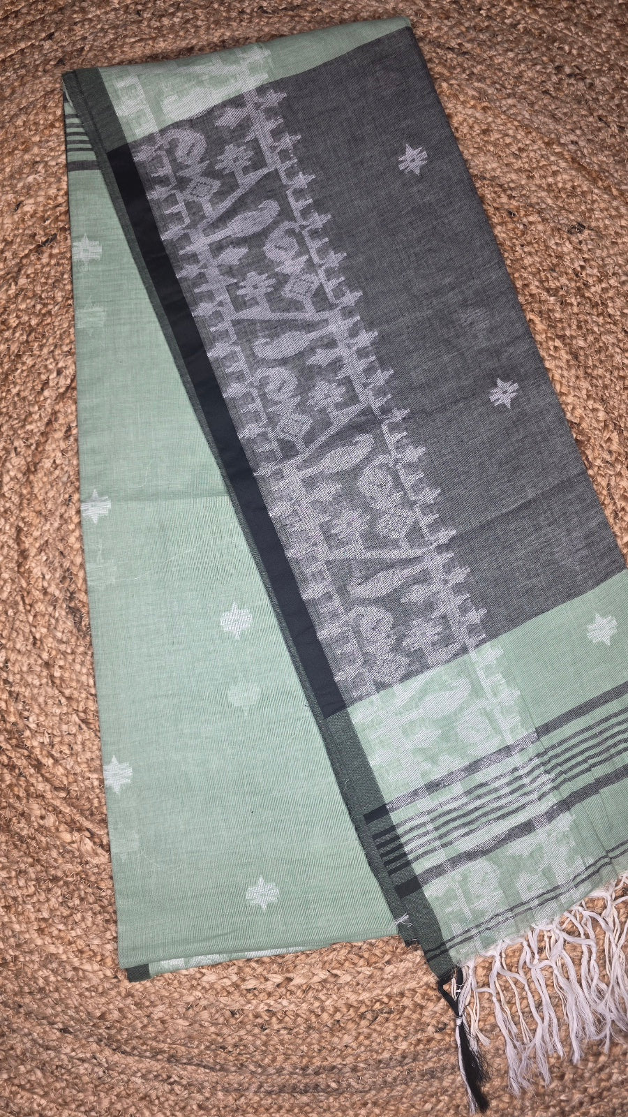 Pista Green & Grey Handloom Saree with Running Blouse