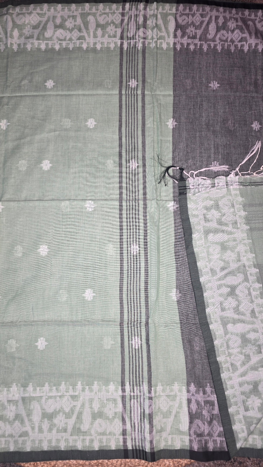 Pista Green & Grey Handloom Saree with Running Blouse