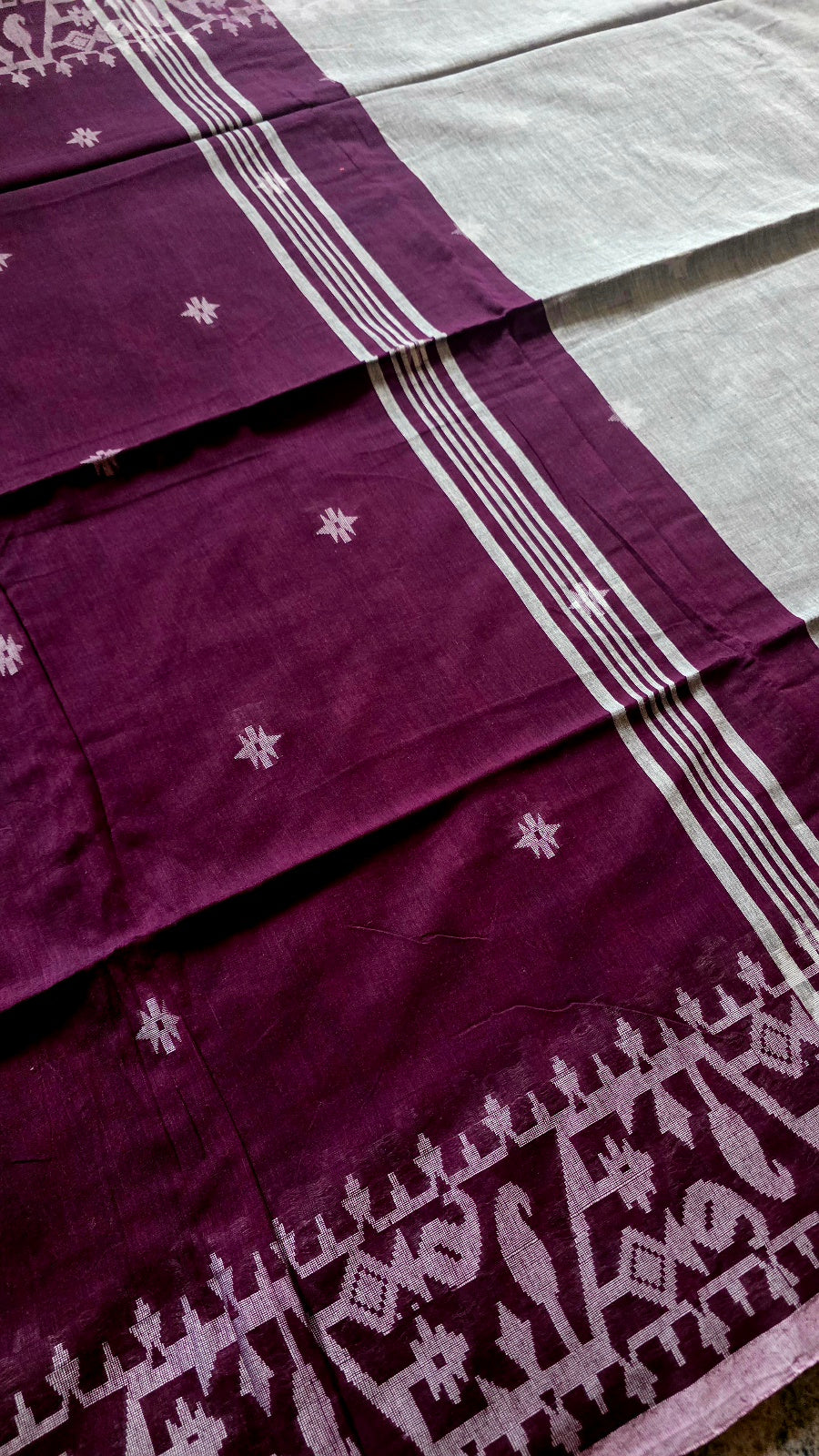 Wine & Grey Handloom Saree with Running Blouse