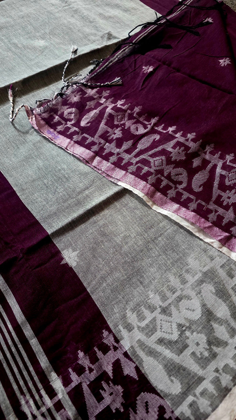 Wine & Grey Handloom Saree with Running Blouse
