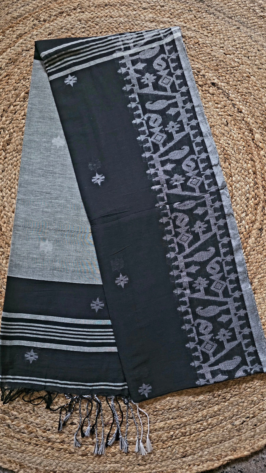 Black & Grey Handloom Saree with Running Blouse