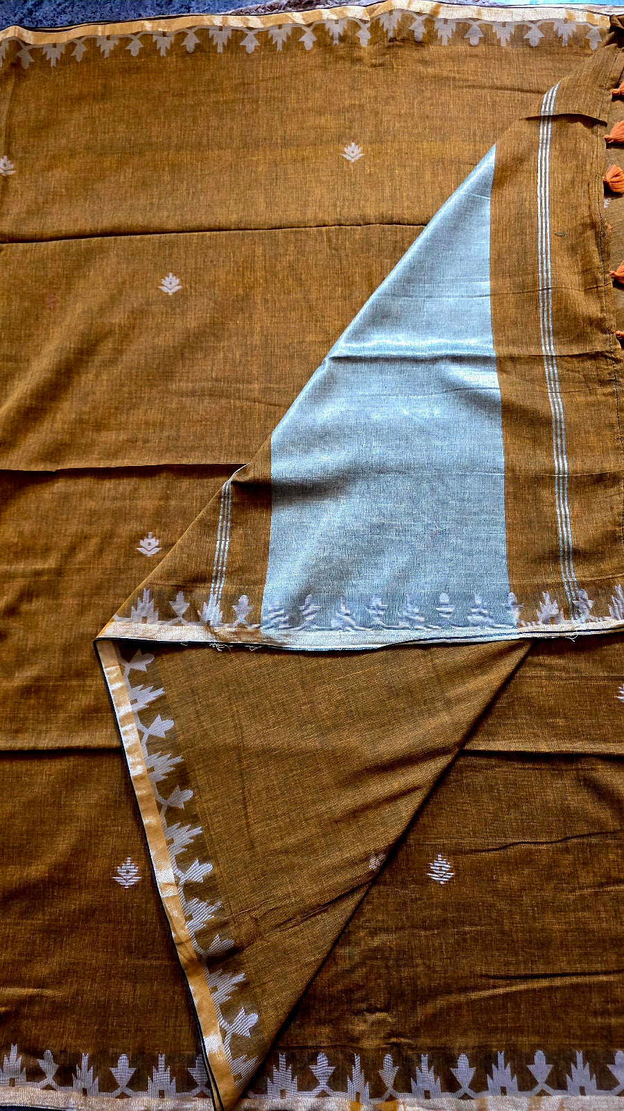 Mustard Handloom Cotton Saree with Temple Border
