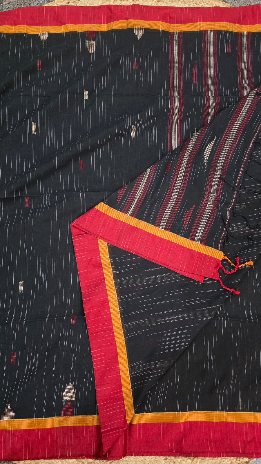 Black Handloom Viscose Cotton Saree with Red Border