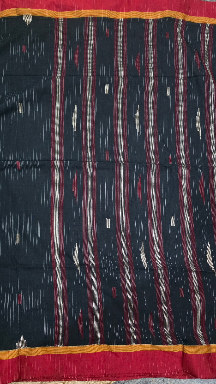 Black Handloom Viscose Cotton Saree with Red Border