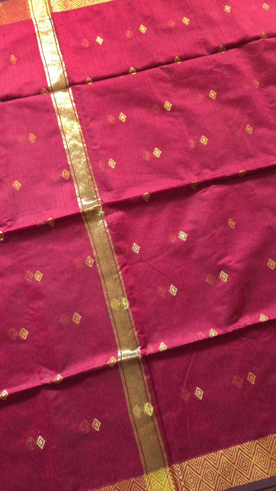 Maroon Maheshwari-Style Cotton Silk Saree with Gold Border and Butta