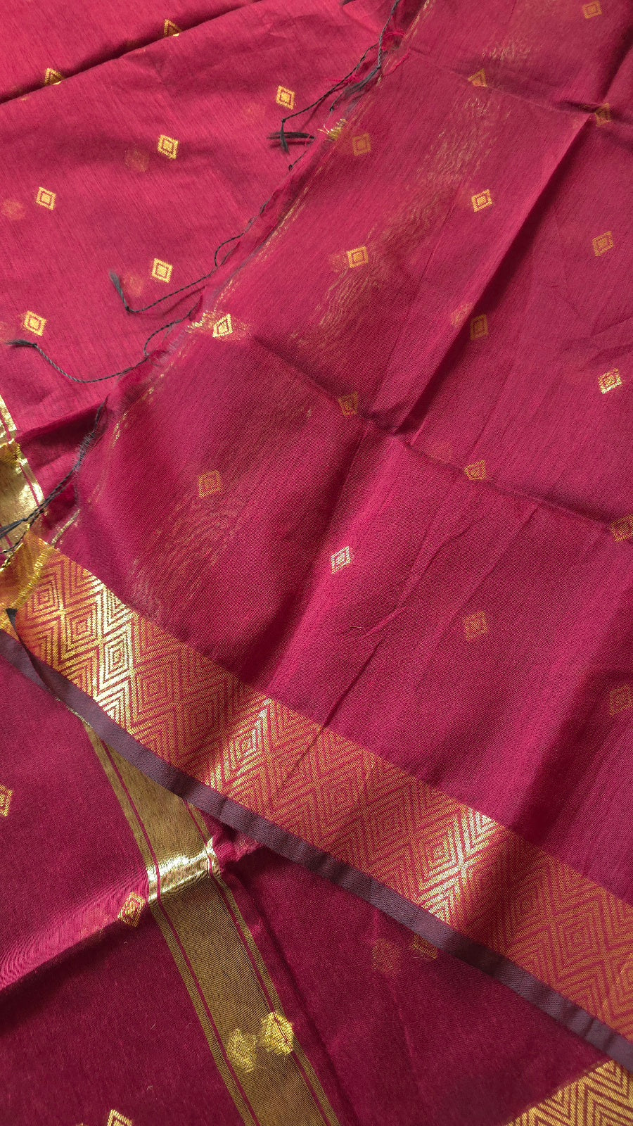 Maroon Maheshwari-Style Cotton Silk Saree with Gold Border and Butta