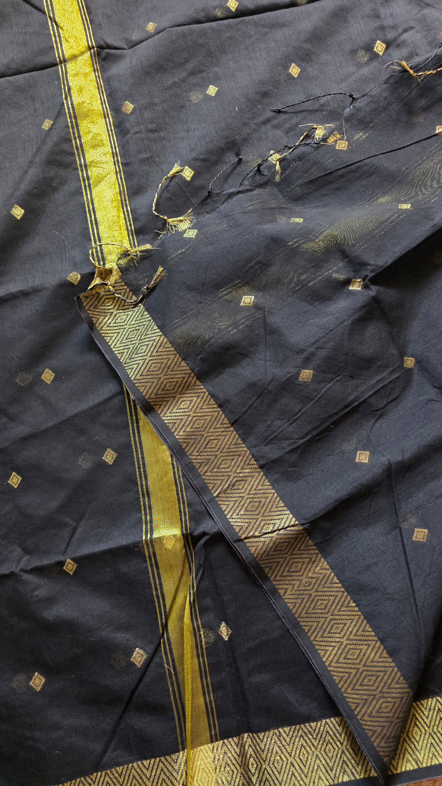 Black Maheshwari-Style Cotton Silk Saree with Gold Border and Butta