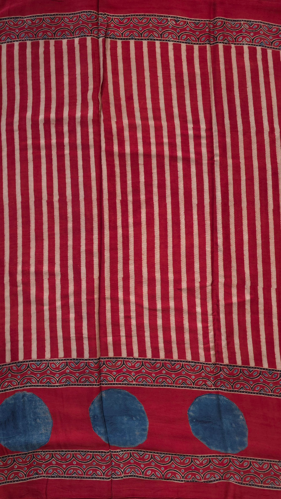 Red Striped Ajrakh Modal Silk Saree – Hand-Block Printed in Kutch