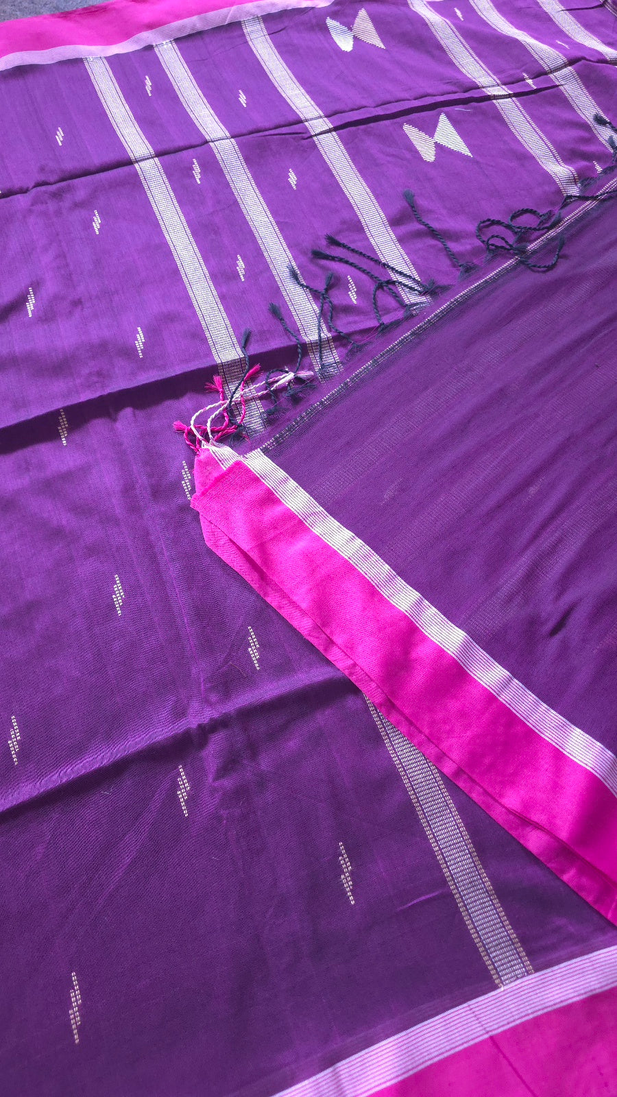 Deep Purple Handloom Viscose Cotton Saree with Pink Border & Woven Hourglass Pallu