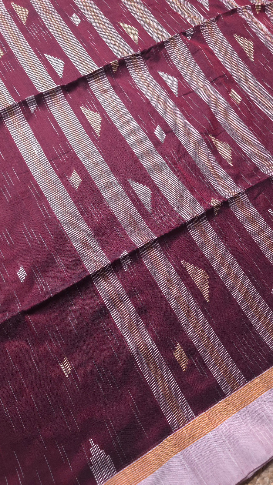 Deep Maroon Handloom Viscose Cotton Saree with Light Pink Border