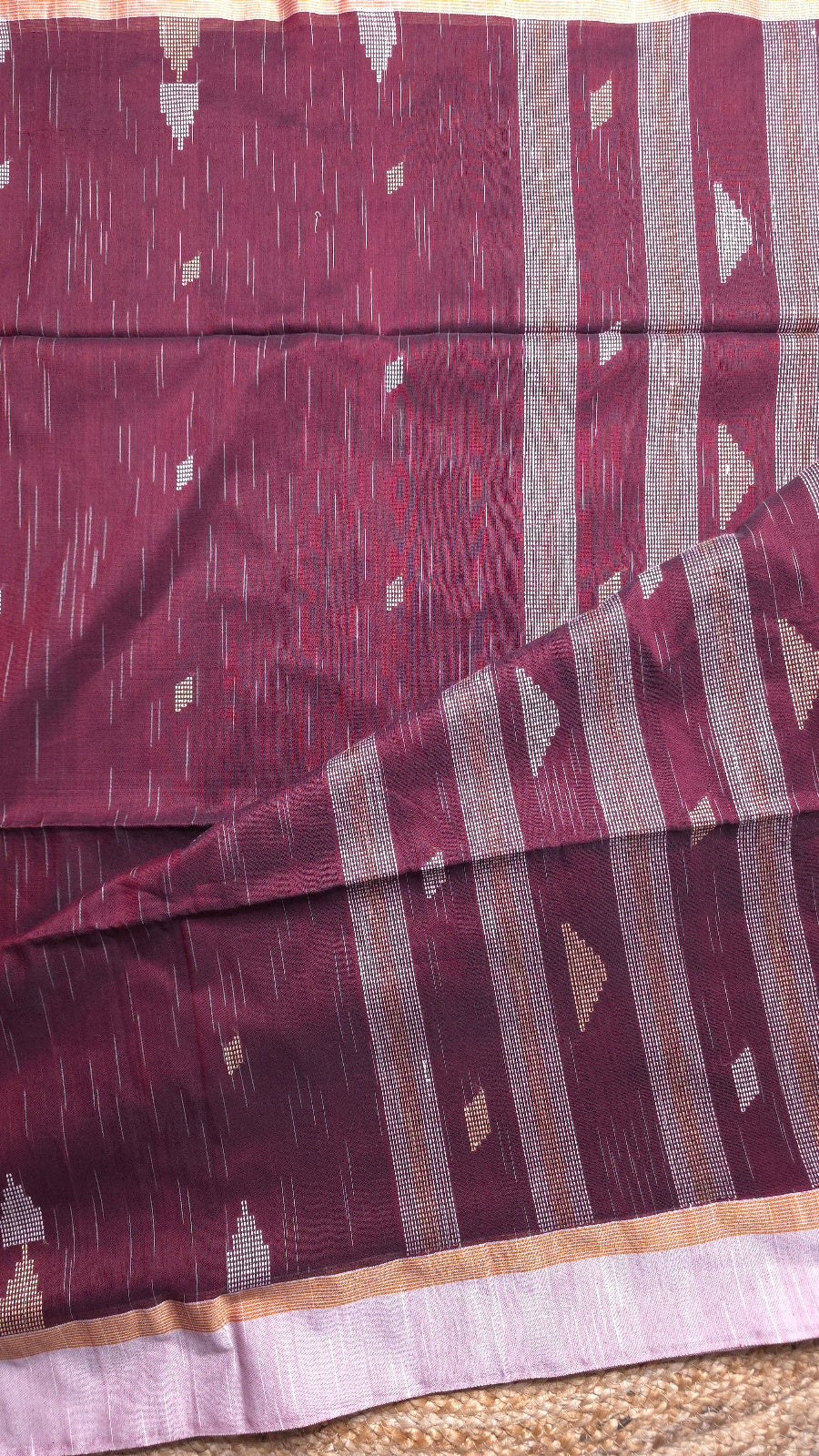 Deep Maroon Handloom Viscose Cotton Saree with Light Pink Border