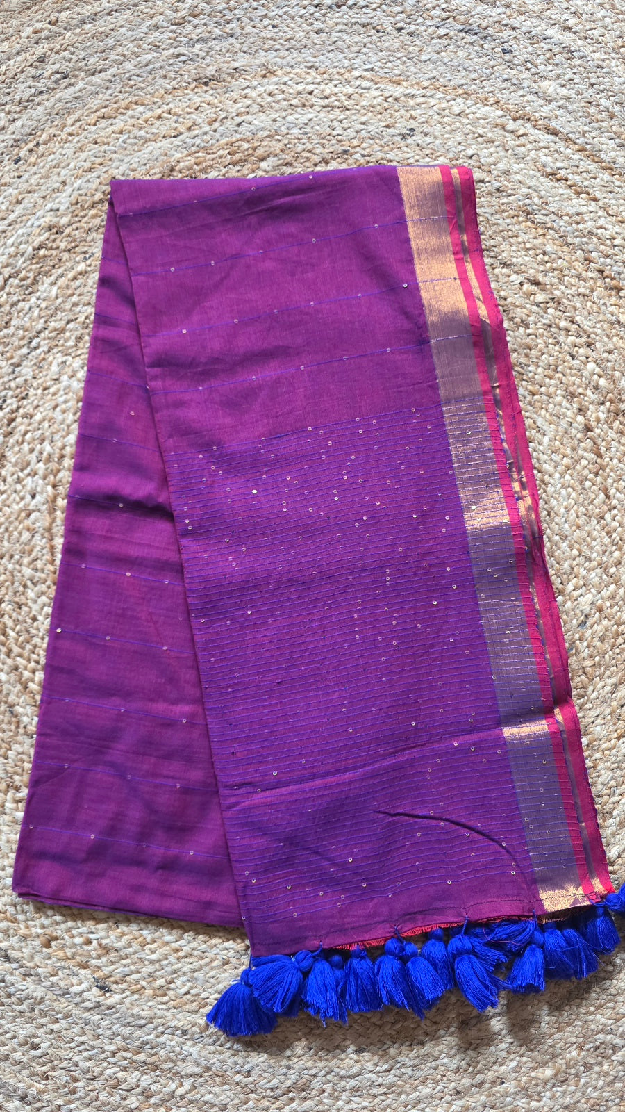 Purple Mulmul Sequin Saree with Border