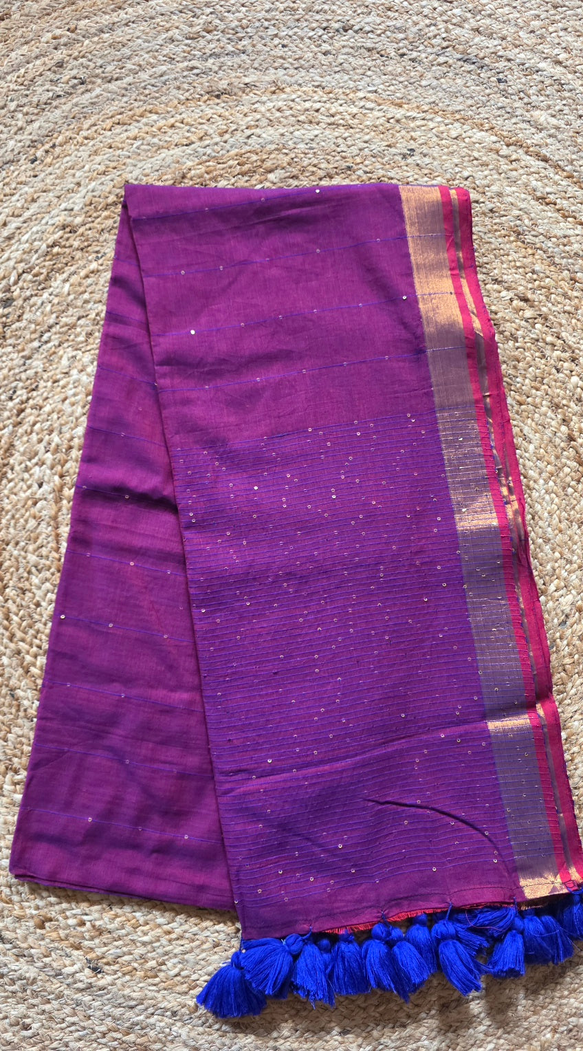 Purple Mulmul Sequin Saree with Border