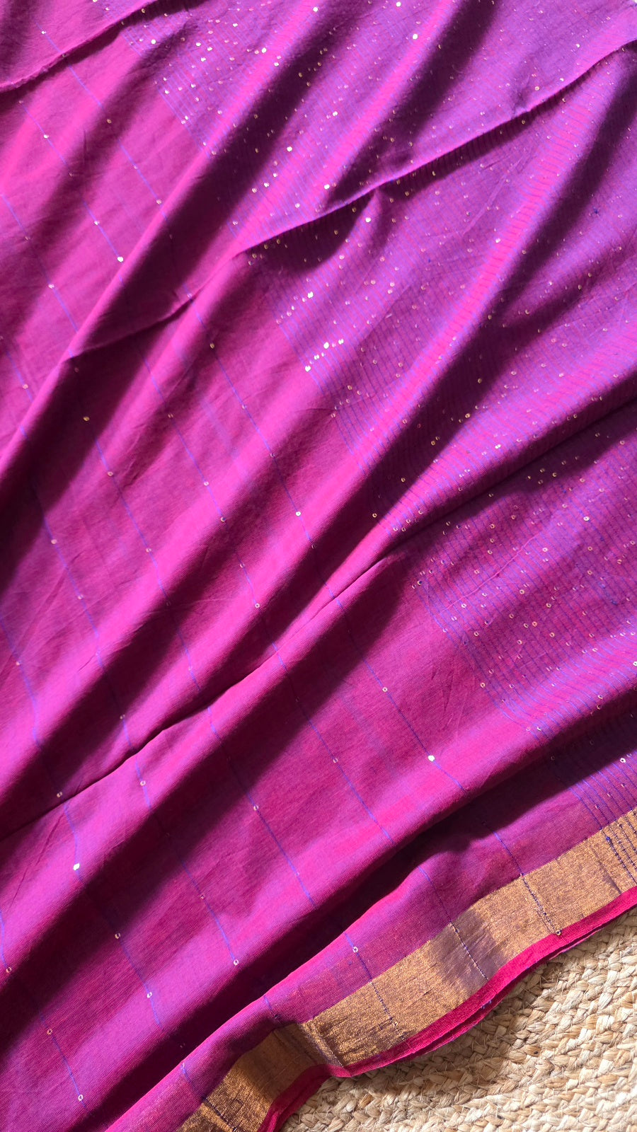 Purple Mulmul Sequin Saree with Border