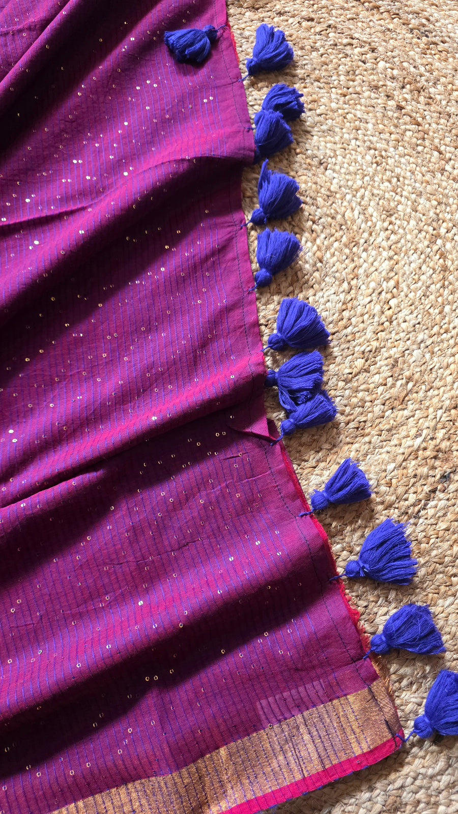Purple Mulmul Sequin Saree with Border