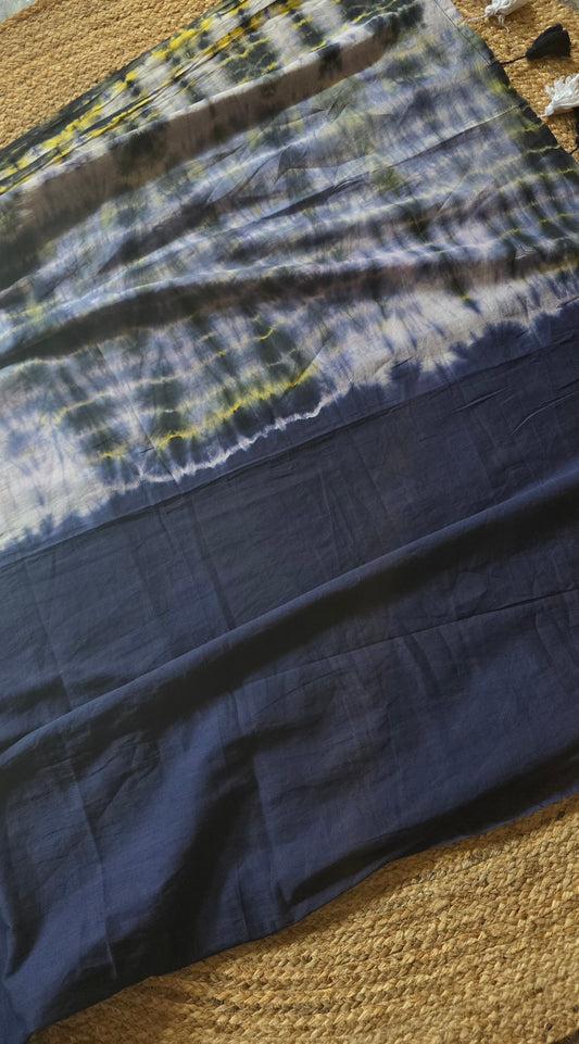 Navy Blue Half Shibori Tie-Dye Mul Cotton Saree