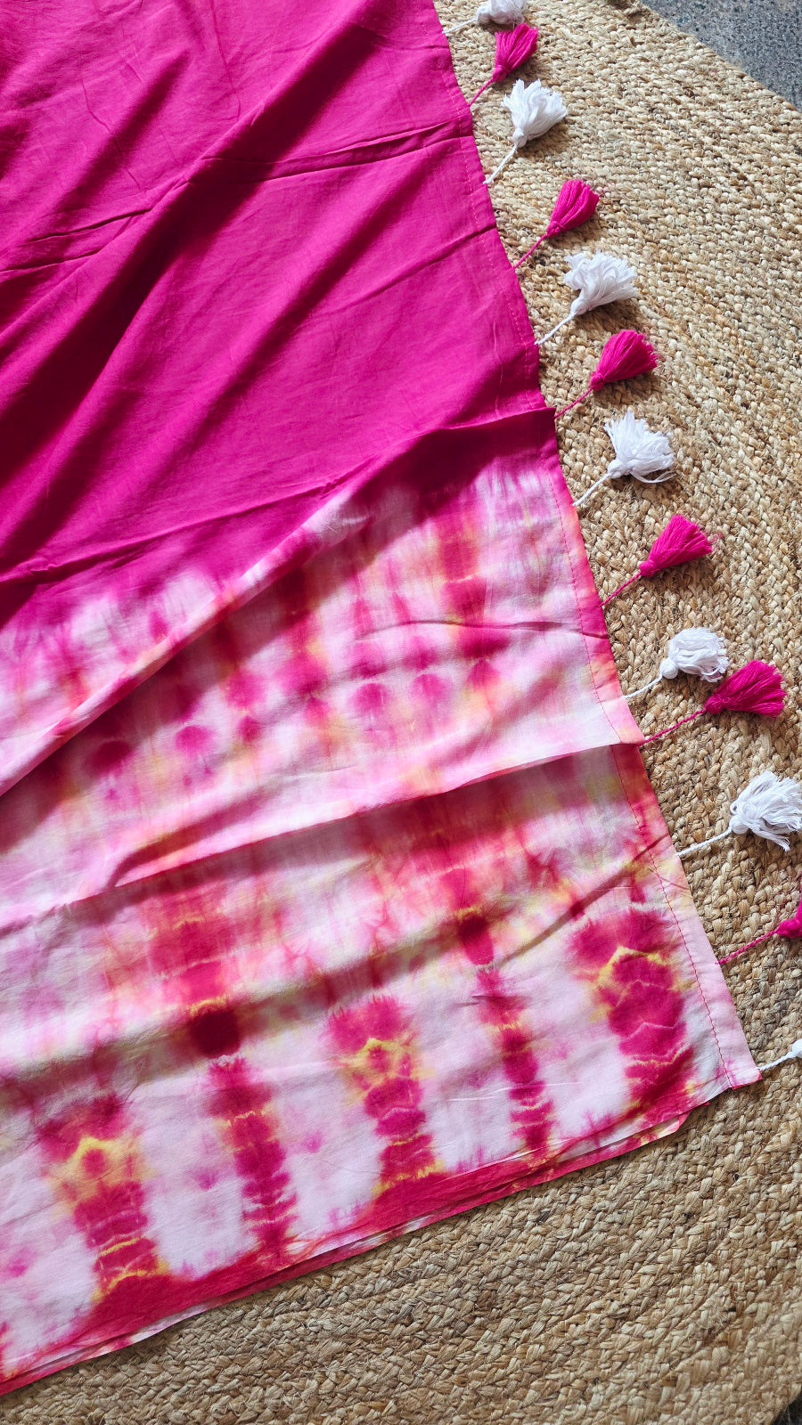 Pink Half Shibori Tie-Dye Mul Cotton Saree