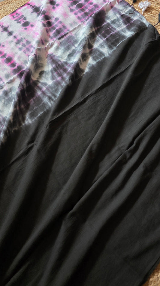 Black Half Shibori Tie-Dye Mul Cotton Saree