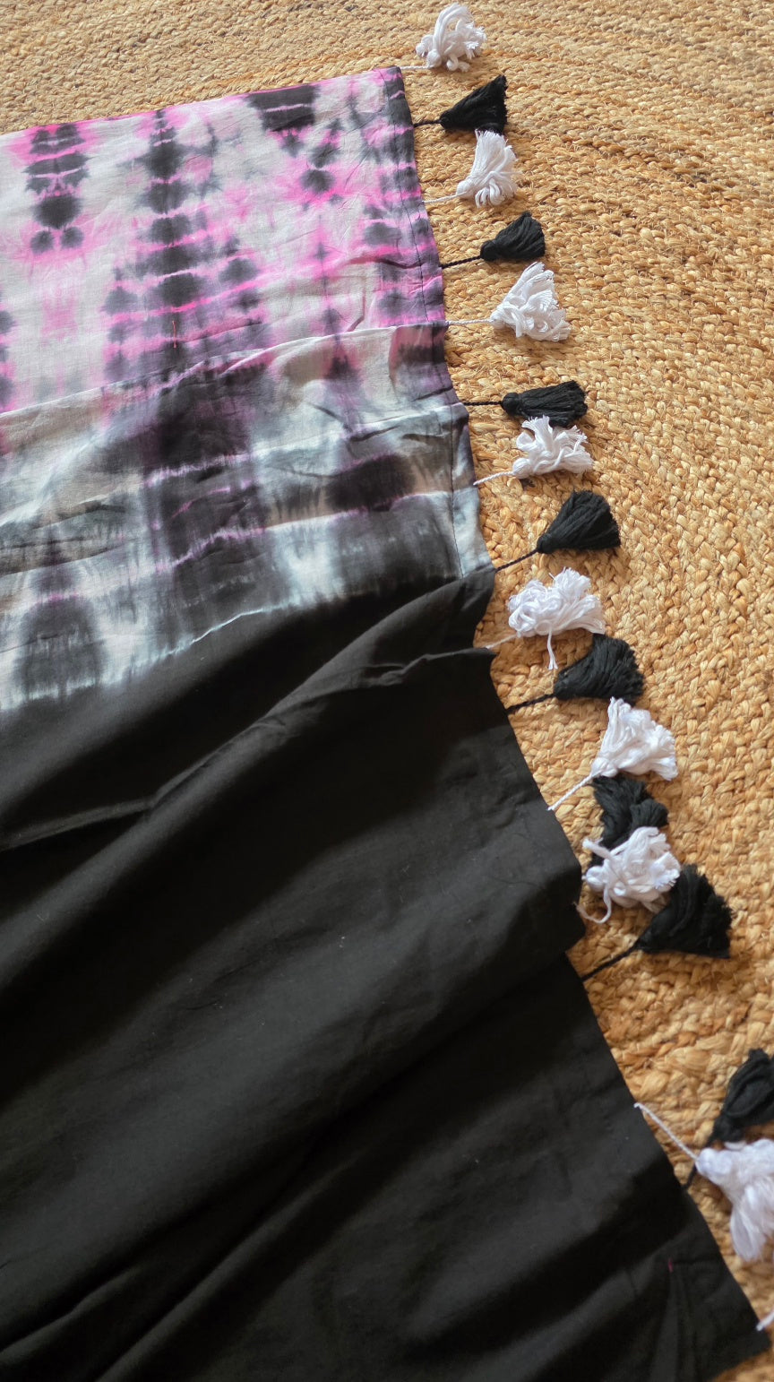 Black Half Shibori Tie-Dye Mul Cotton Saree