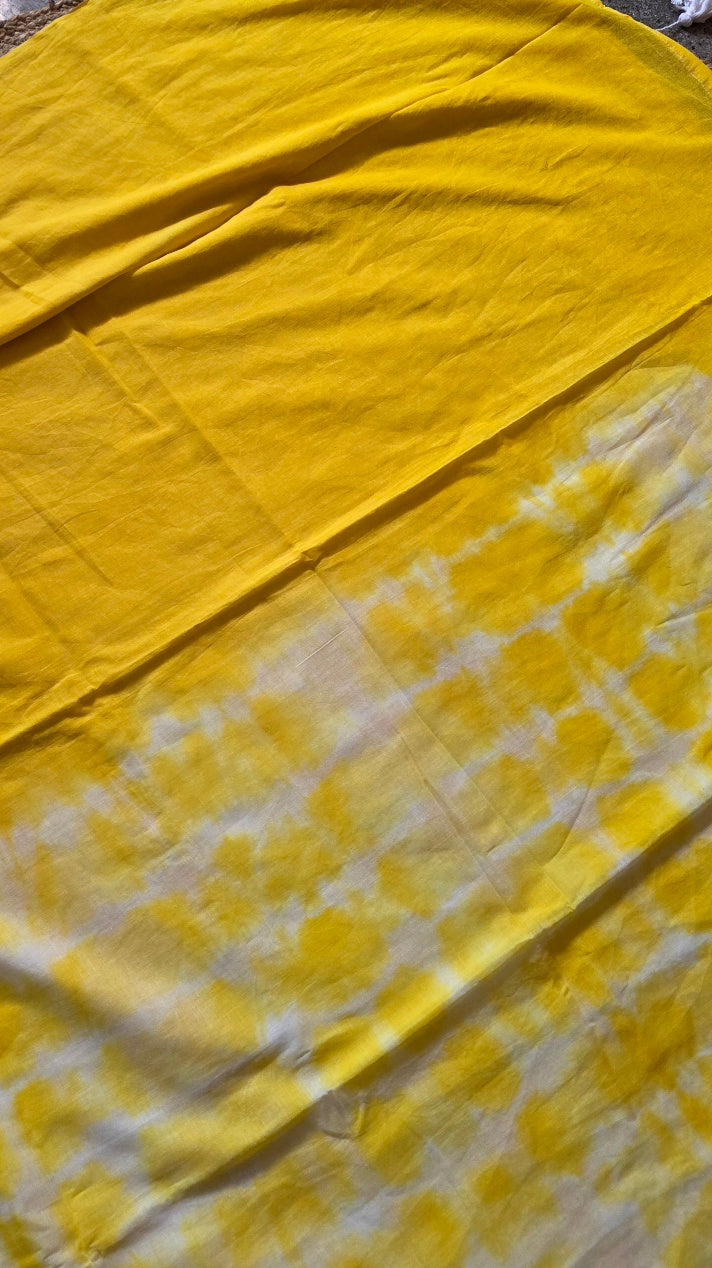 Yellow Half Shibori Tie-Dye Mul Cotton Saree