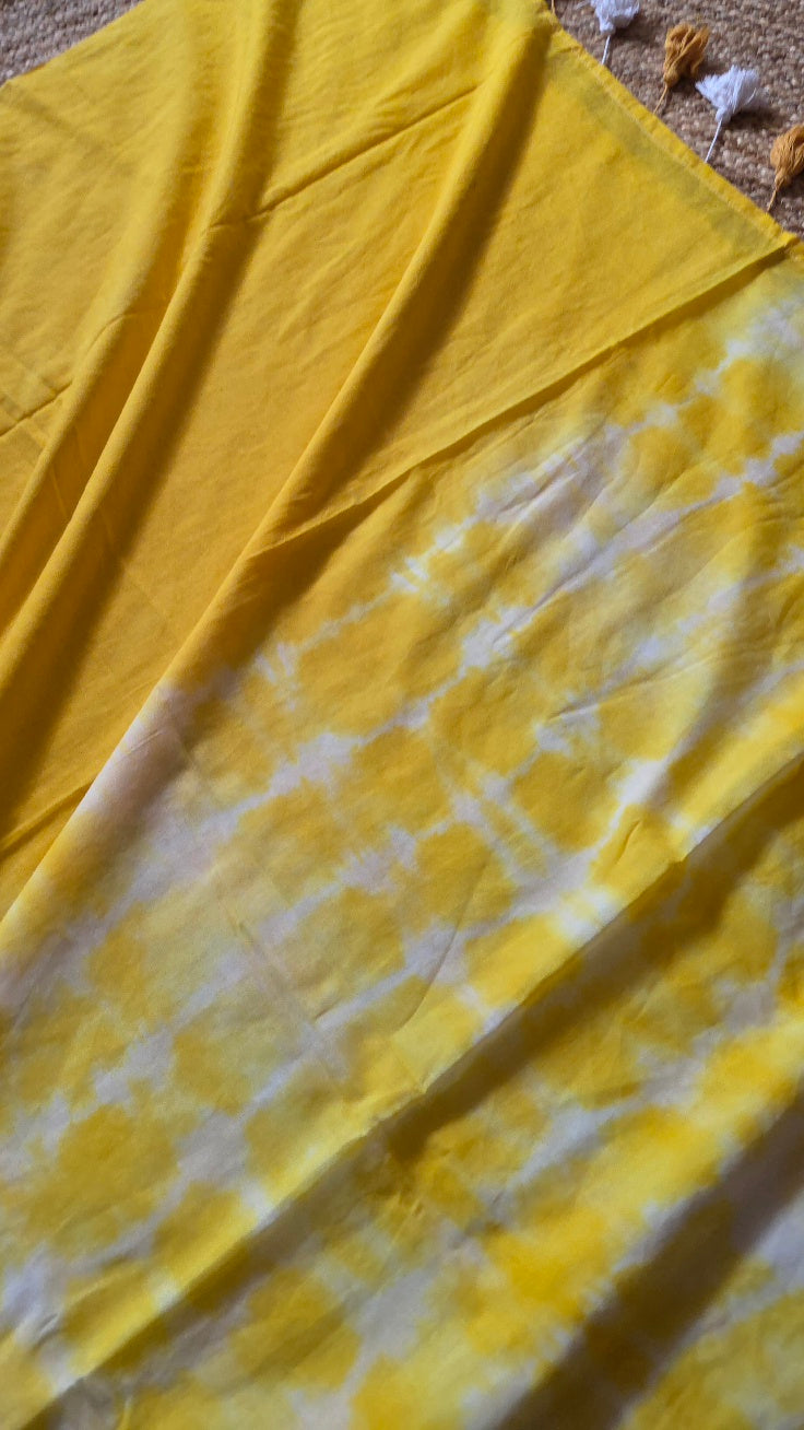 Yellow Half Shibori Tie-Dye Mul Cotton Saree