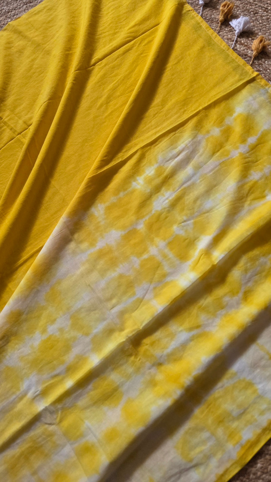 Yellow Half Shibori Tie-Dye Mul Cotton Saree