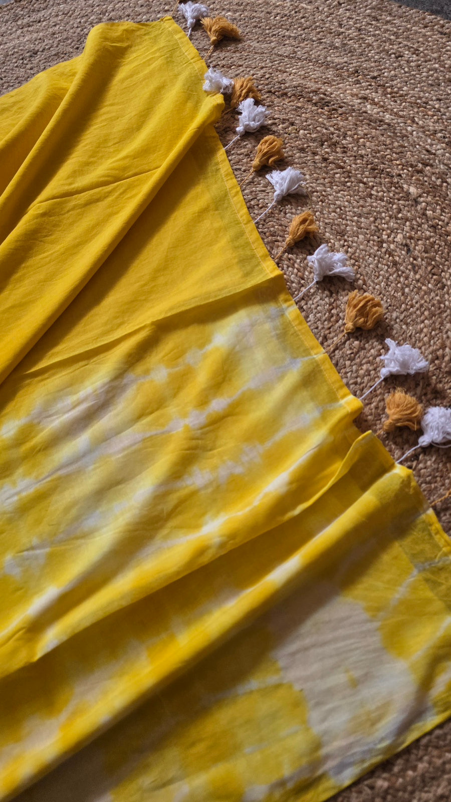Yellow Half Shibori Tie-Dye Mul Cotton Saree