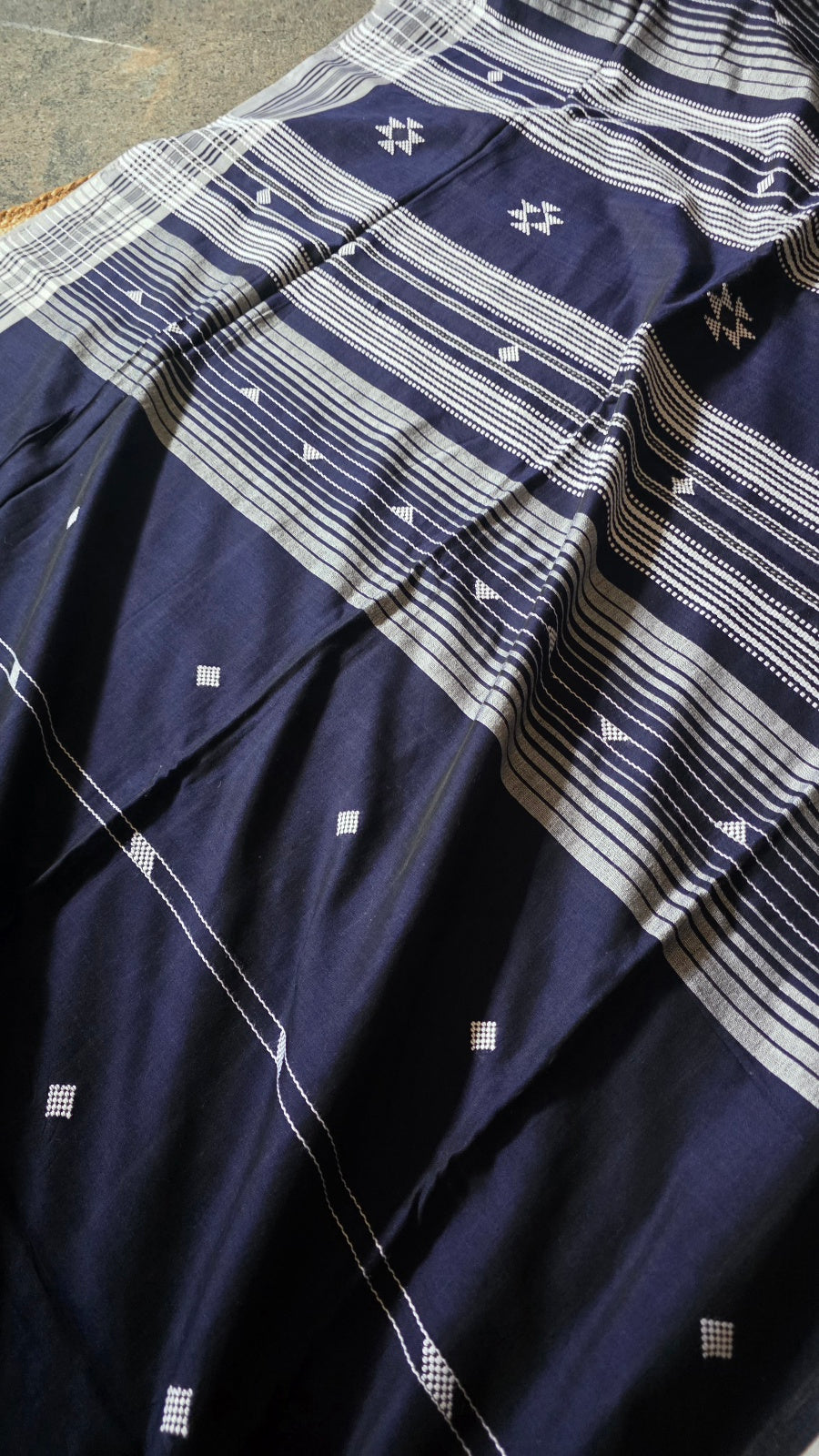 Navy Blue Bhujodi Handloom Cotton Silk Saree from Kutch