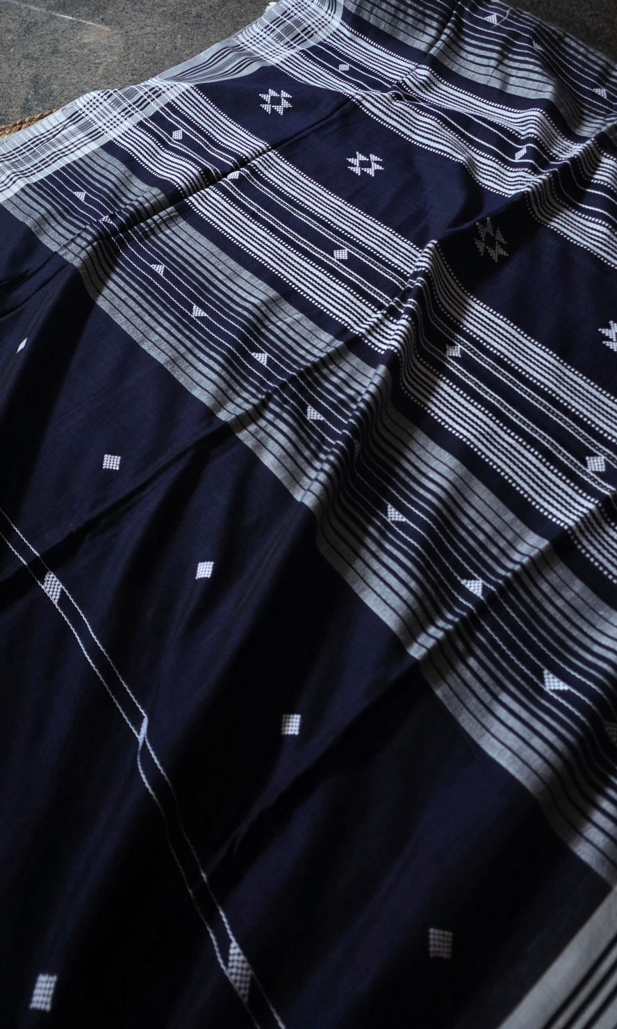 Navy Blue Bhujodi Handloom Cotton Silk Saree from Kutch