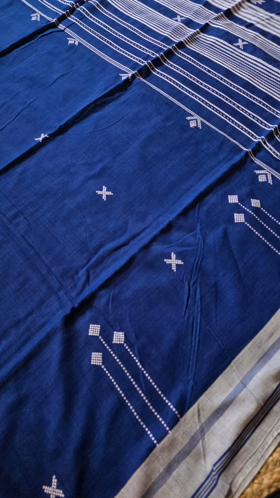 Ink Blue Bhujodi Handloom Cotton Saree from Kutch