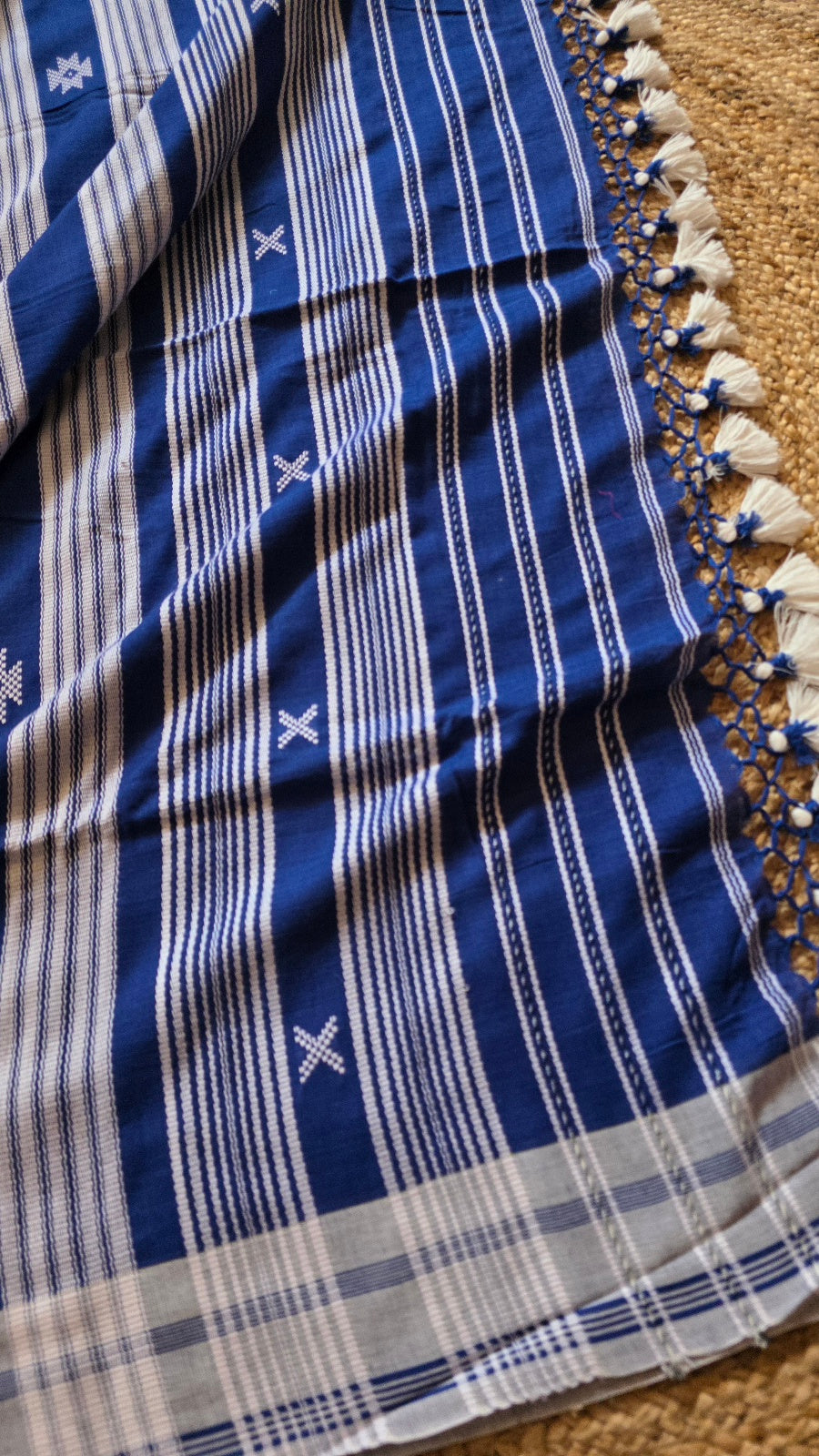 Ink Blue Bhujodi Handloom Cotton Saree from Kutch