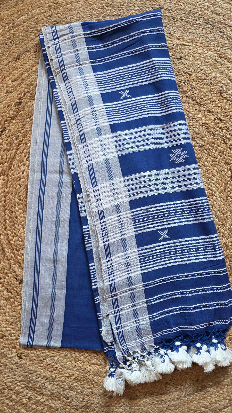 Ink Blue Bhujodi Handloom Cotton Saree from Kutch