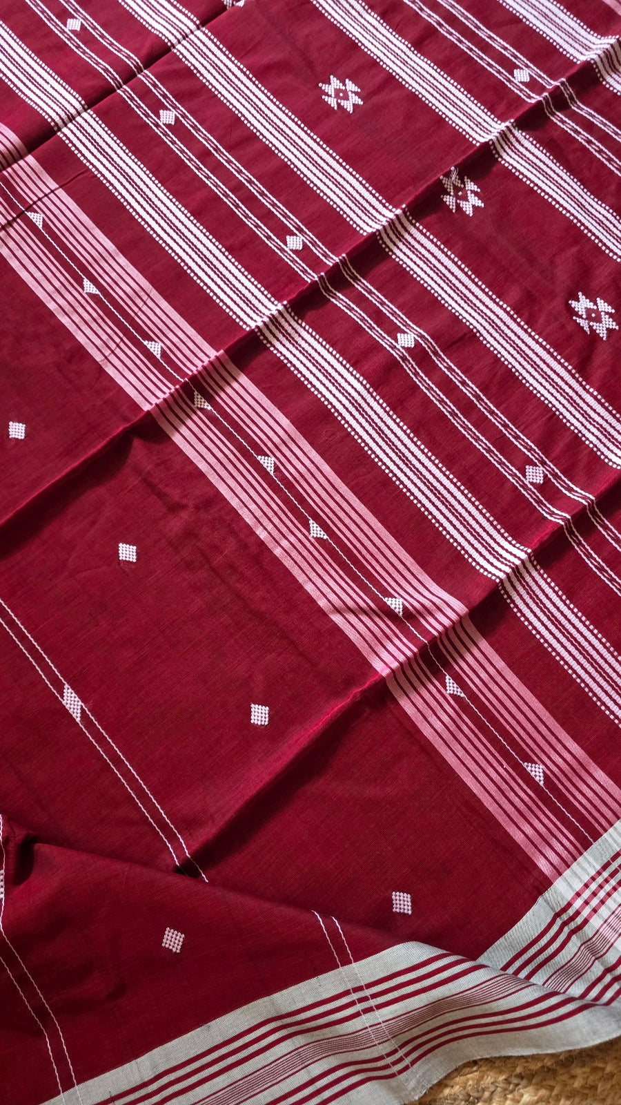 Maroon Bhujodi Handloom Cotton Silk Saree from Kutch