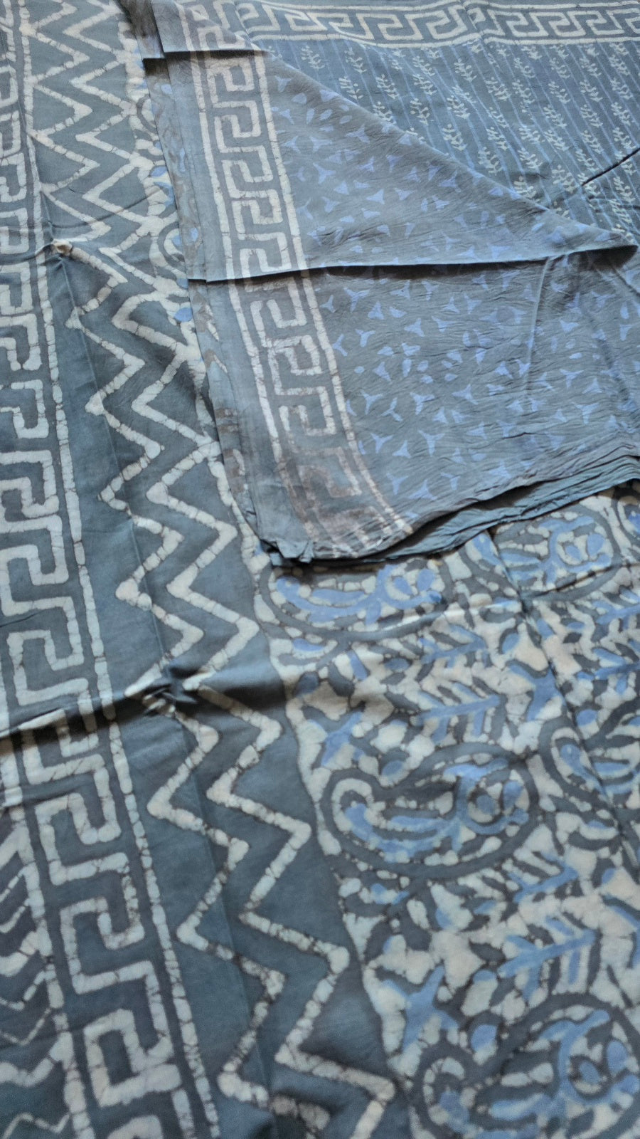 Slate Grey Hand-Block Printed Cotton Saree with Half-and-Half Body and Paisley Pallu