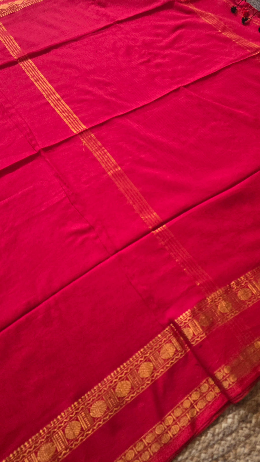 Red Kanchipuram Handloom Cotton Saree with Gold Thread Border