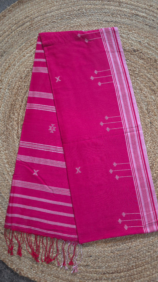 Chukki Handloom Cotton Saree – Rani Pink