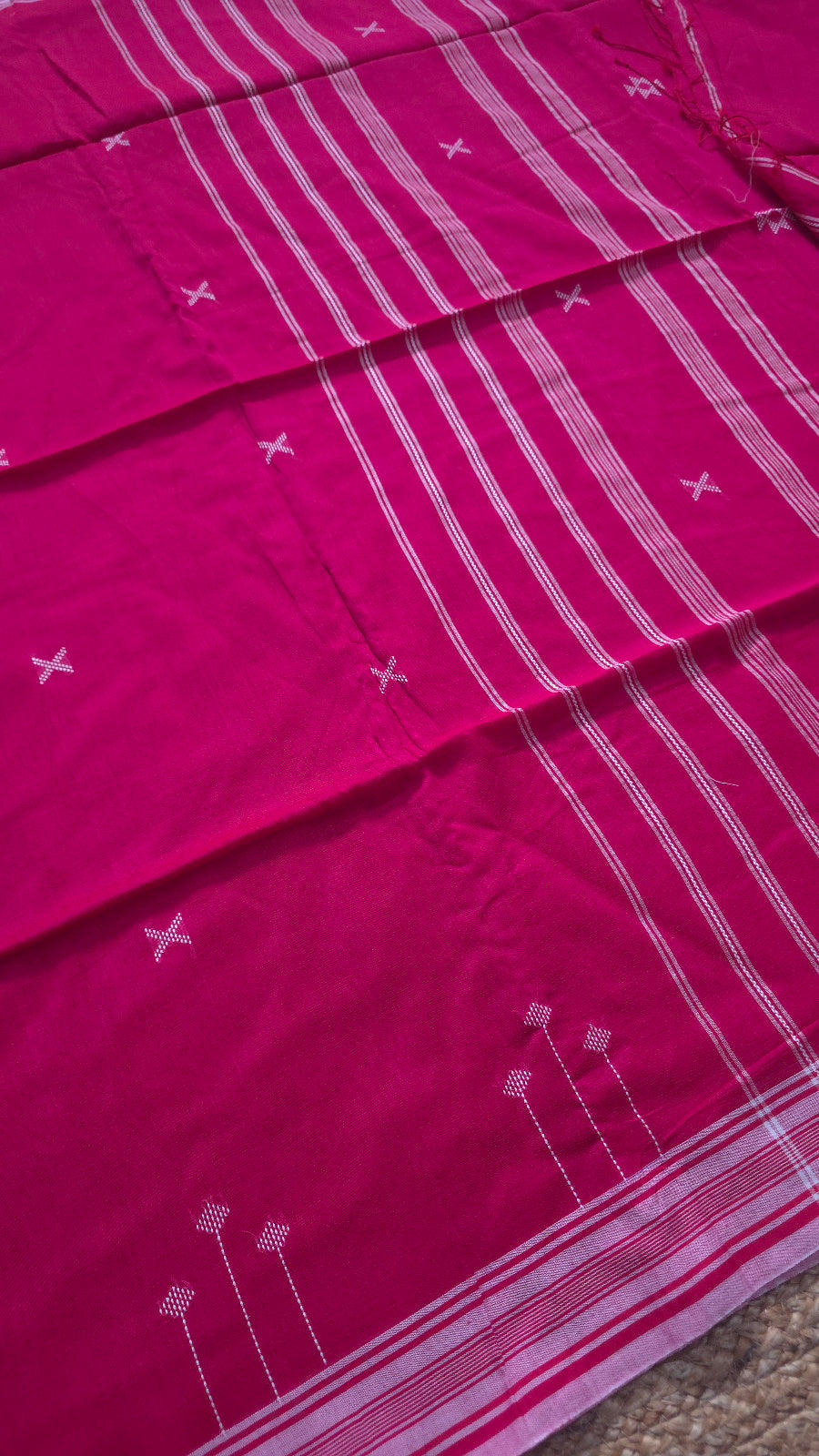 Chukki Handloom Cotton Saree – Rani Pink