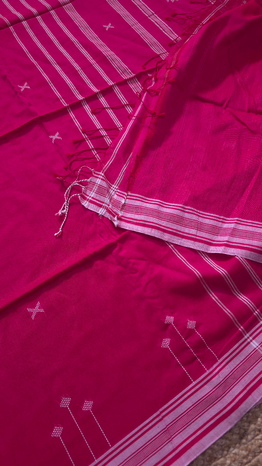 Chukki Handloom Cotton Saree – Rani Pink