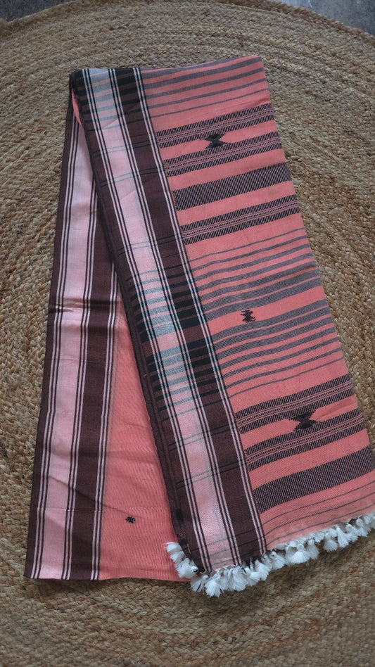 Chukki Handloom Cotton Saree – Peach Pink