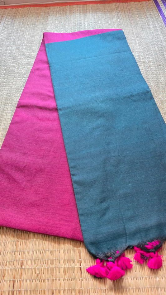 Pink - Rama Green Khadi Cotton Saree
