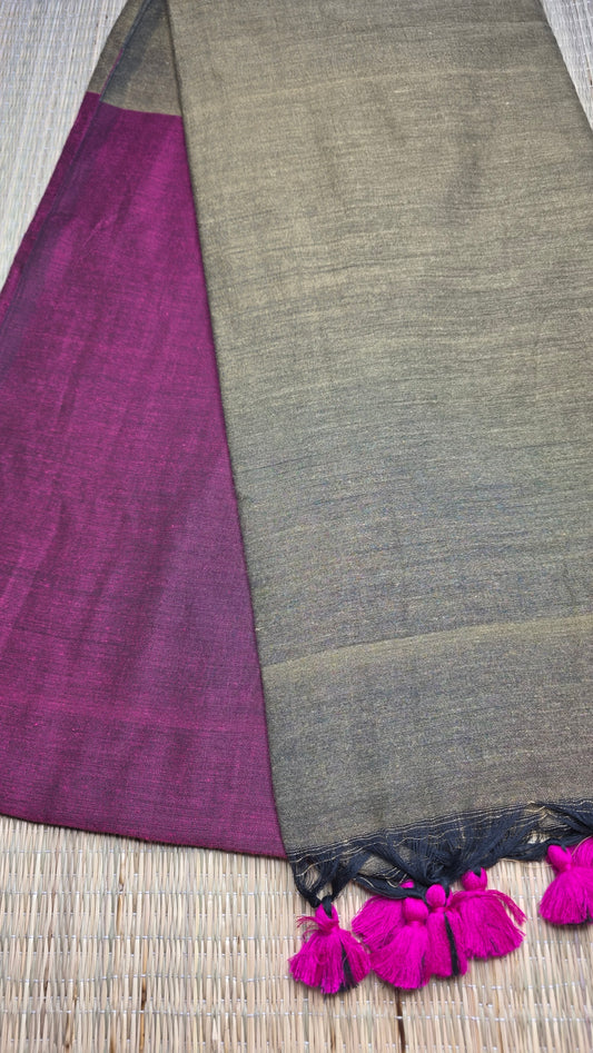 Pink - Light Brown Khadi Cotton Saree