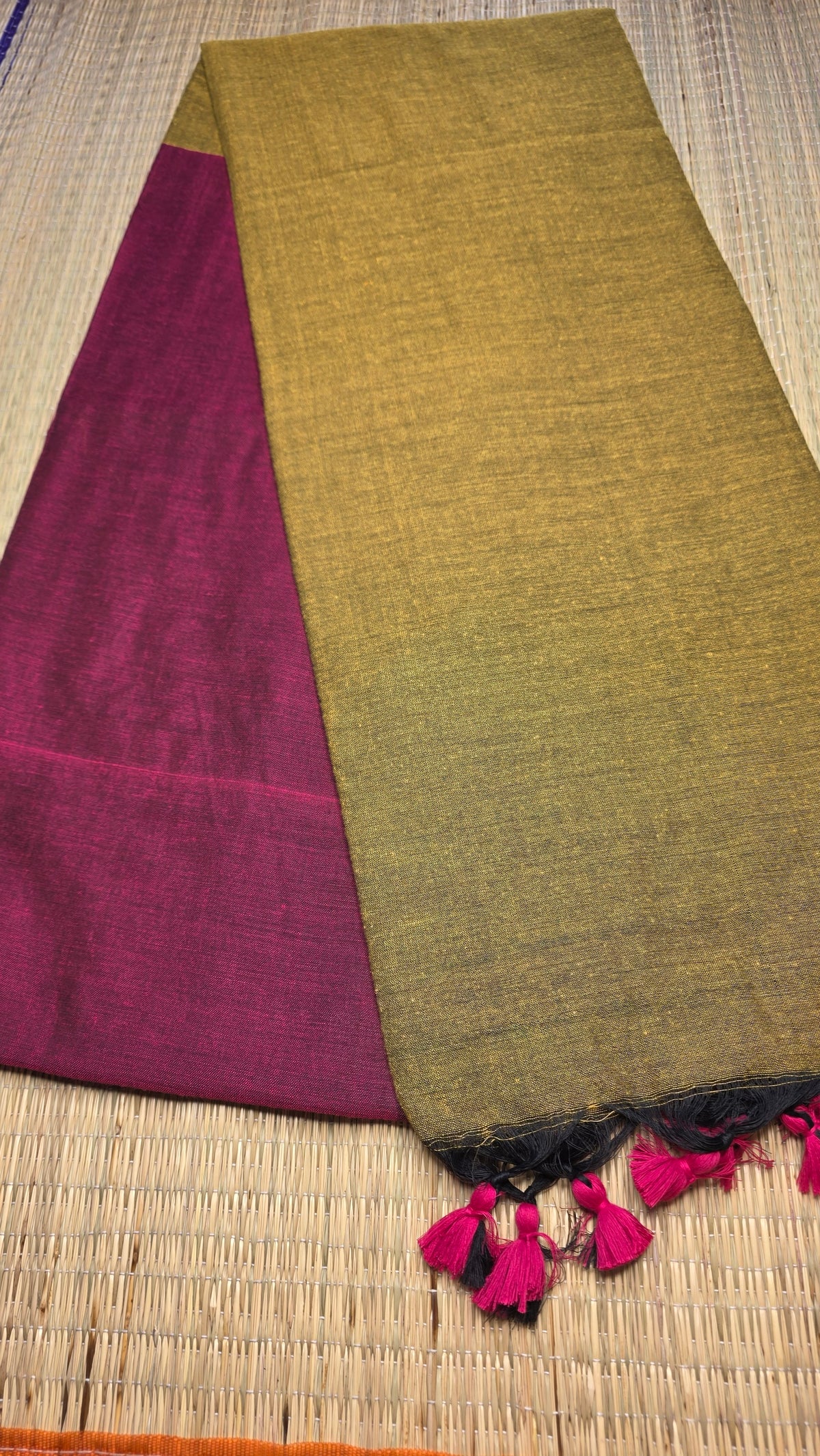 Pink & Yellow Khadi Cotton Saree