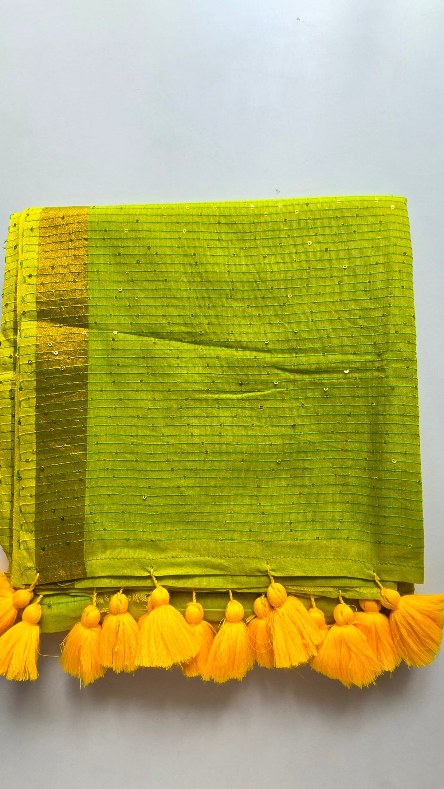 Lime Green -Mulmul Sequin Saree with Border