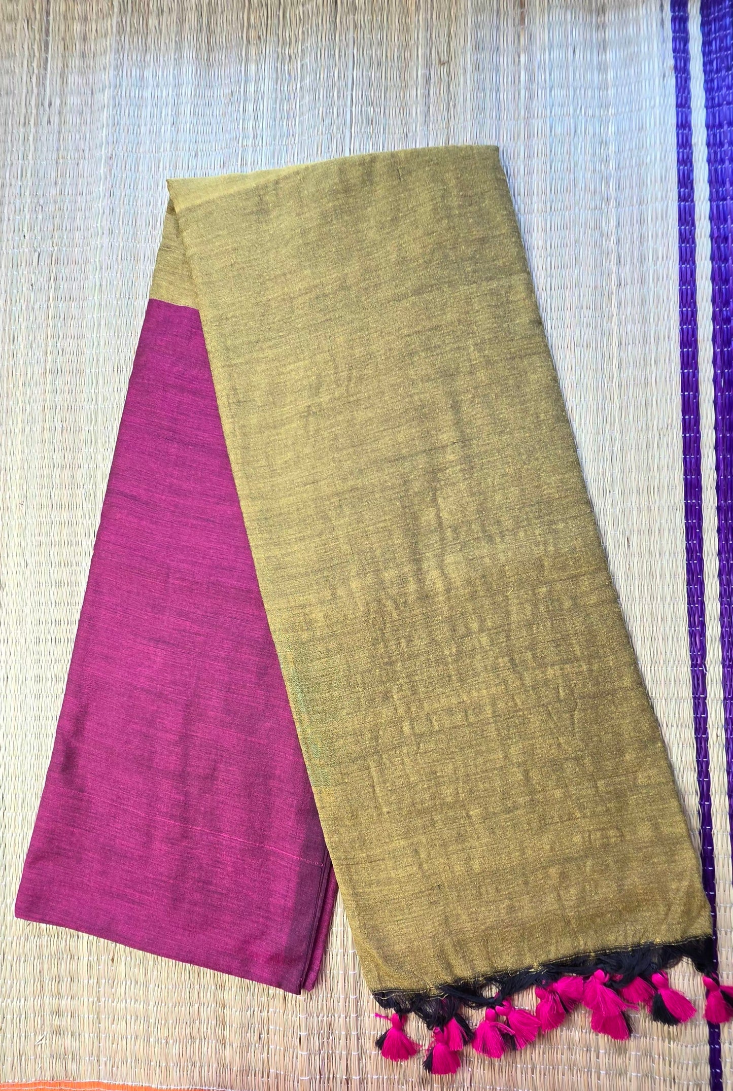 Pink - Light Brown Khadi Cotton Saree