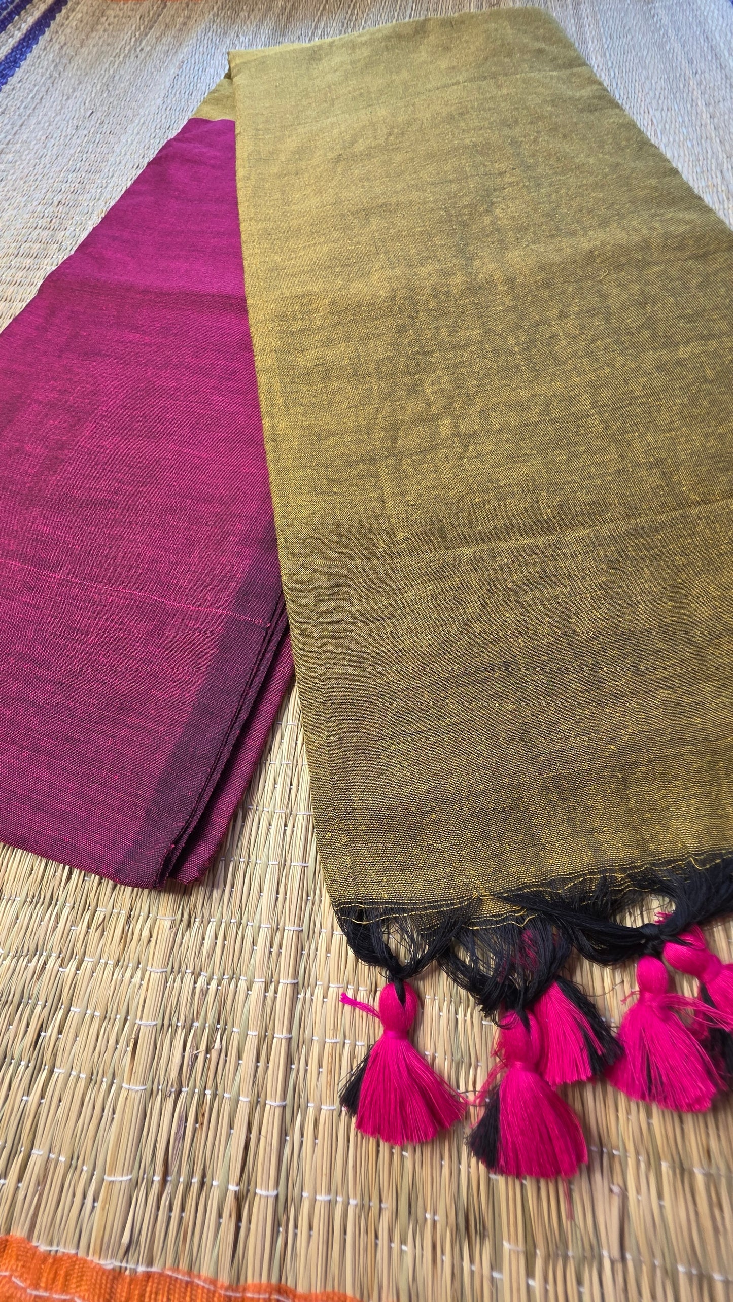 Pink - Light Brown Khadi Cotton Saree